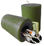 Green candle diversion safe opened to show the hidden interior storage compartment.
