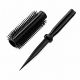 Hairbrush with honeycomb pattern opened to display a disguised dagger stored inside the handle.