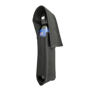 holster shown with a compatible 9 oz pepper spray unit inserted into the opening