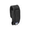black nylon holster shown upright with flap closed and belt loop visible
