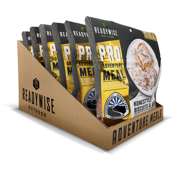 homestyle biscuits and gravy signature edition case of 6 freeze-dried adventure meal pouches with sausage gravy and biscuits