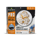 biscuits and gravy fron of the pouch close‑up showing ingredients, servings and calories