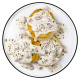 freeze‑dried biscuits and gravy adventure meal shown on plate ready to serve and eat