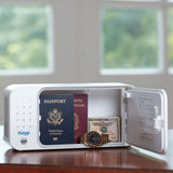 compact keypad safe for documents and valuables inside shelf