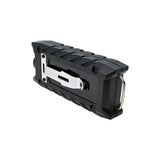 Side view of the Safe Keeper stun gun highlighting the metal belt clip attached to the housing.
