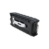 Side view of the Safe Keeper stun gun highlighting the metal belt clip attached to the housing.