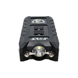 Close‑up of the Jolt 3‑N‑1 Safe Keeper stun gun showing its front metal electrode prongs and flashlight bezel.