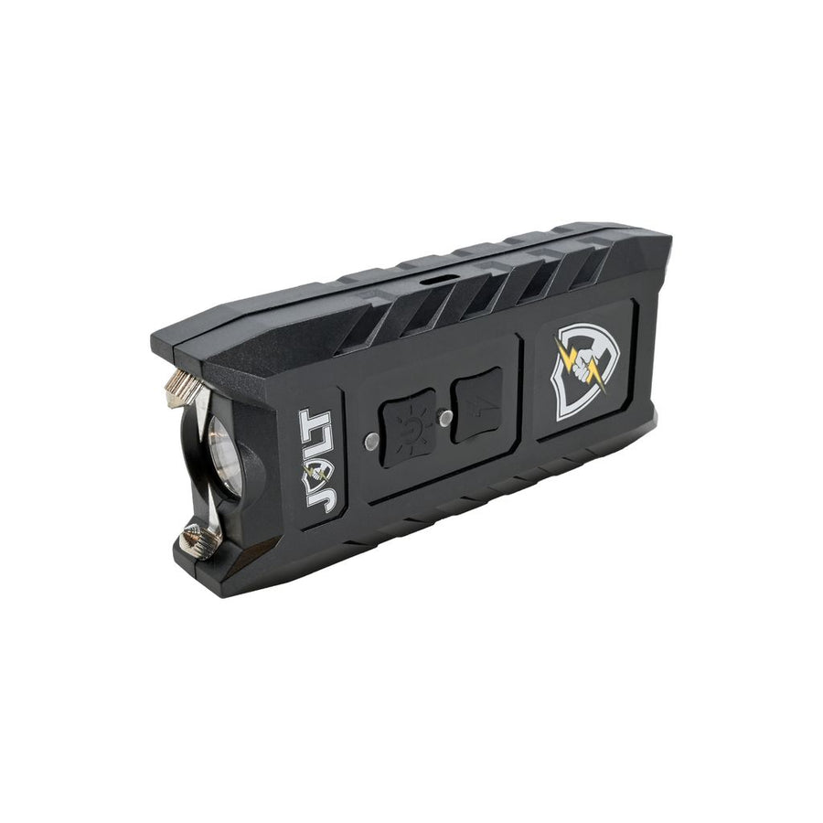 JOLT 3-N-1 Safe Keeper 92 Million Volt rechargeable stun gun with built-in LED flashlight, personal alarm, and metal belt clip.