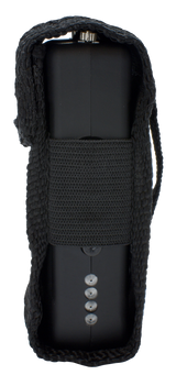 Side profile of the Jolt Jack stun gun displayed alongside the molded black holster designed for belt or pocket carry.