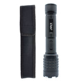 Black flashlight with a black holster on a white background