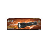 Jolt Jaws 96 Million Volt rechargeable tactical stun flashlight shown with manufacturer packaging.