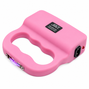 Pink JOLT Protector 80 million volt rechargeable stun gun with squeeze activation, knuckle guard and LED flashlight.