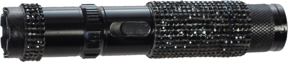JOLT RhineStun 75,000,000 volt stun flashlight with rhinestone grip and compact aluminum body.