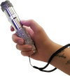 JOLT RhineStun stun flashlight shown in a full‑length view with textured silver rhinestone grip and front light bezel