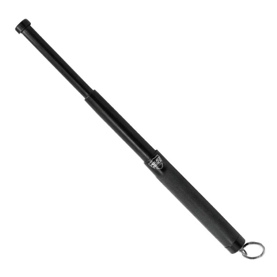 police force 12 inch expandable steel baton with keyring, rubberized grip, and nylon holster