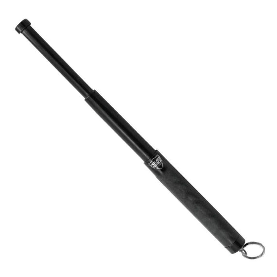 police force 12 inch expandable steel baton with keyring, rubberized grip, and nylon holster