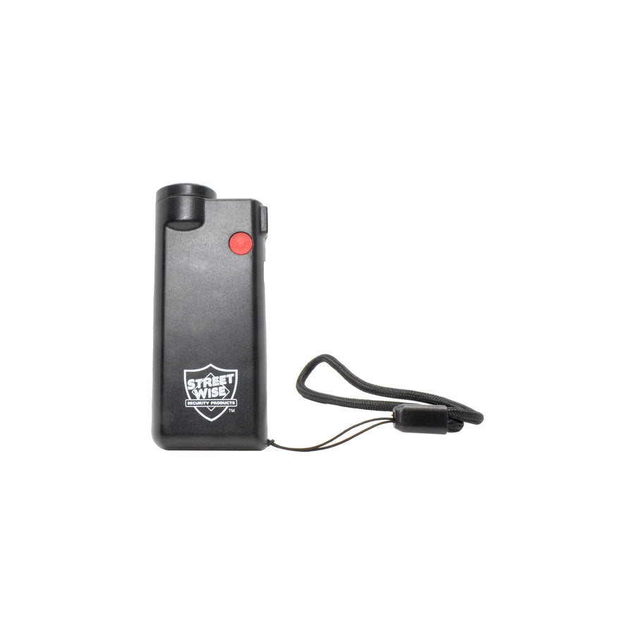 Knight Light rechargeable personal alarm with 130 dB siren, 350 lumen LED flashlight, strobe light, wrist strap, and weather-resistant design.