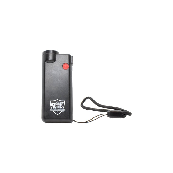 Knight Light rechargeable personal alarm with 130 dB siren, 350 lumen LED flashlight, strobe light, wrist strap, and weather-resistant design.