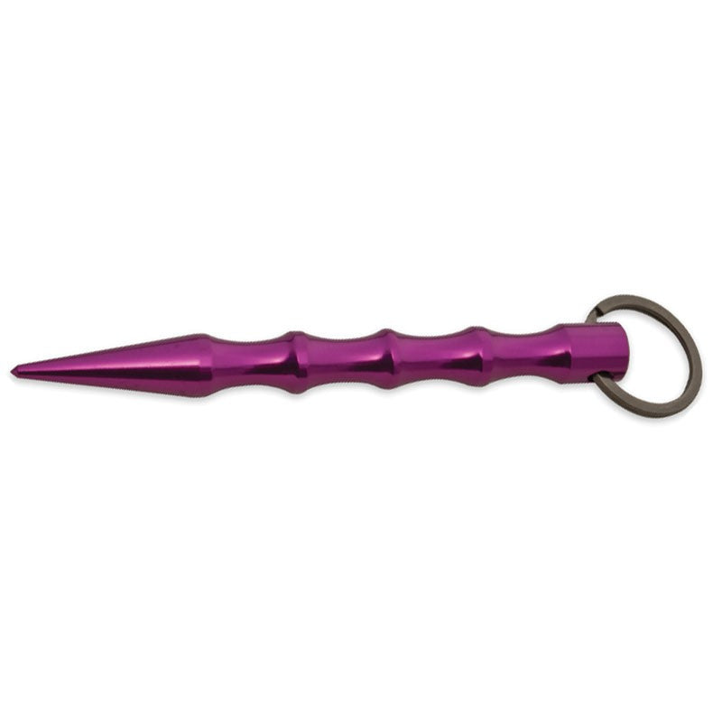 Purple self defense kubaton keychain made from aircraft aluminum with steel key ring.