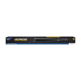 Lightning Rod stun baton shown inside its retail packaging with product window, branding, and printed feature highlights.