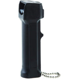 Close side angle highlighting the molded black pocket clip attached to the Mace 3‑in‑1 Police stream pepper spray.