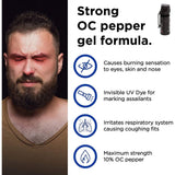 Feature graphic listing spray range and gel‑stream output next to the Mace Magnum 3 canister.