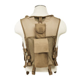 Back view of a tan mesh tactical vest showing breathable mesh panels and reinforced stitching across the rear.
