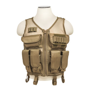 Tan mesh tactical vest with AR magazine pouches, shotshell loops and utility storage.