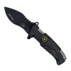 side profile of the spring‑assisted knife showing textured aluminum handle