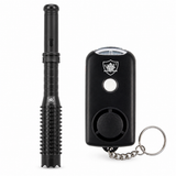 Streetwise Mini Barbarian rechargeable stun baton flashlight paired with a 130dB keychain personal alarm in a personal protection bundle.