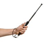 image of the 16‑inch automatic steel baton being held, highlighting the textured handle and compact form