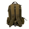 Shoulder straps of a tan patch‑ready tactical backpack featuring ergonomic padding and broad hook‑and‑loop fields.