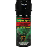 Pepper Shot 1.2 MC 2‑oz pepper spray shown with a focused stream‑style actuator and labeled canister.