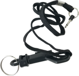 Personal door protection alarm shown with an attached lanyard extending from the top of the device.