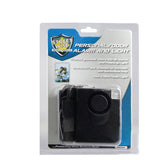 Retail packaging for the personal door protection alarm showing the device inside a clear blister pack with branding and feature highlights on the cardboard backing.