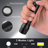 Image of the Police Force mini flashlight cycling through its light settings, including steady beam and flashing mode.