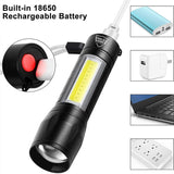 Mini COB LED Police Force flashlight shown beside a ruler to display its full length and compact size.