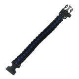 Close‑up of the Blue Line stun gun’s paracord wrist strap connected to the base of the device.