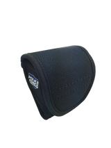 black nylon handcuff holster with velcro flap shown from the front