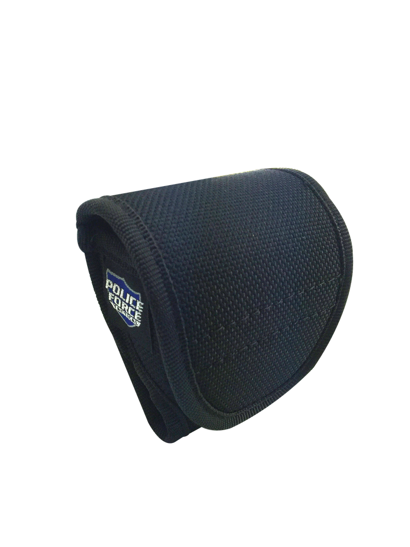 black nylon handcuff holster with velcro flap shown from the front