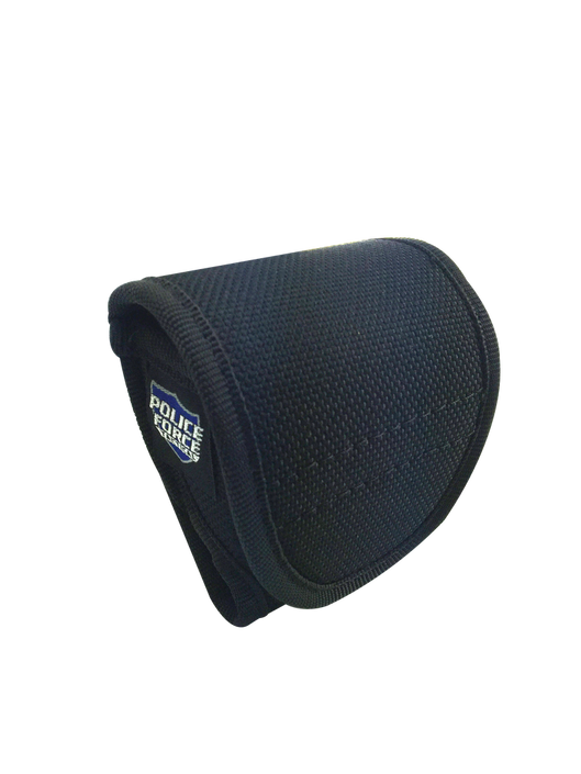 black nylon handcuff holster with velcro flap shown from the front