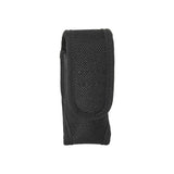 black nylon holster shown upright with flap closed 