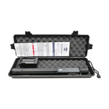 close‑up of the Police Force stun baton flashlight carry case showing reinforced stitching and secure fastening flap