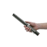close‑up of Police Force tactical stun baton flashlight with activation switch, contact points, and durable construction
