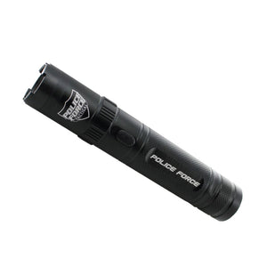 Police Force Tactical Stun Flashlight 9.2 Million Volts rechargeable aluminum self-defense flashlight with Triple Stun Technology and LED light.