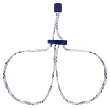 two connected restraint loops made from white cord and a blue plastic tightening block