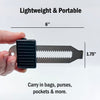 Instructional graphic showing the Quick Jam portable door blocker sliding under the door and locking into place