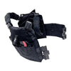 Black plate carrier with Cumberland‑style quick‑release hardware and laser‑cut MOLLE fields across the body.