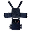 Black quick‑release laser‑cut plate carrier shown in multiple profile views highlighting its streamlined shape, padded straps, and modular MOLLE fields.