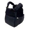 Tactical black plate carrier in side profile featuring its quick‑release system and rugged exterior construction.